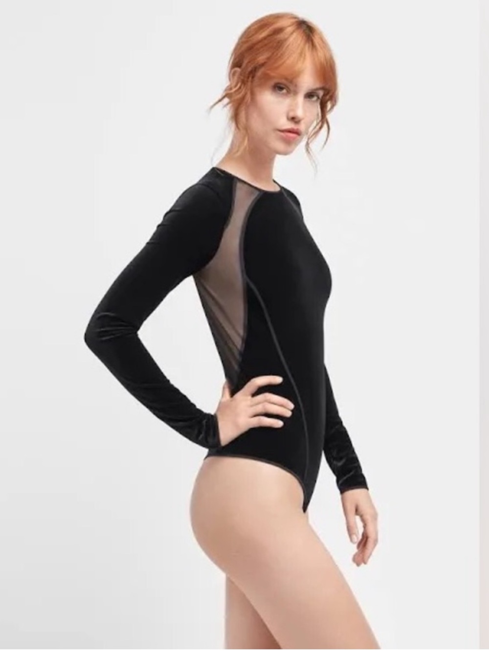 Wolford Black Long Sleeve Mesh-Panel Bodysuit